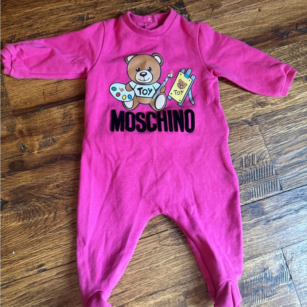 Moschino Pink Footies One Piece with Teddy Bear Design